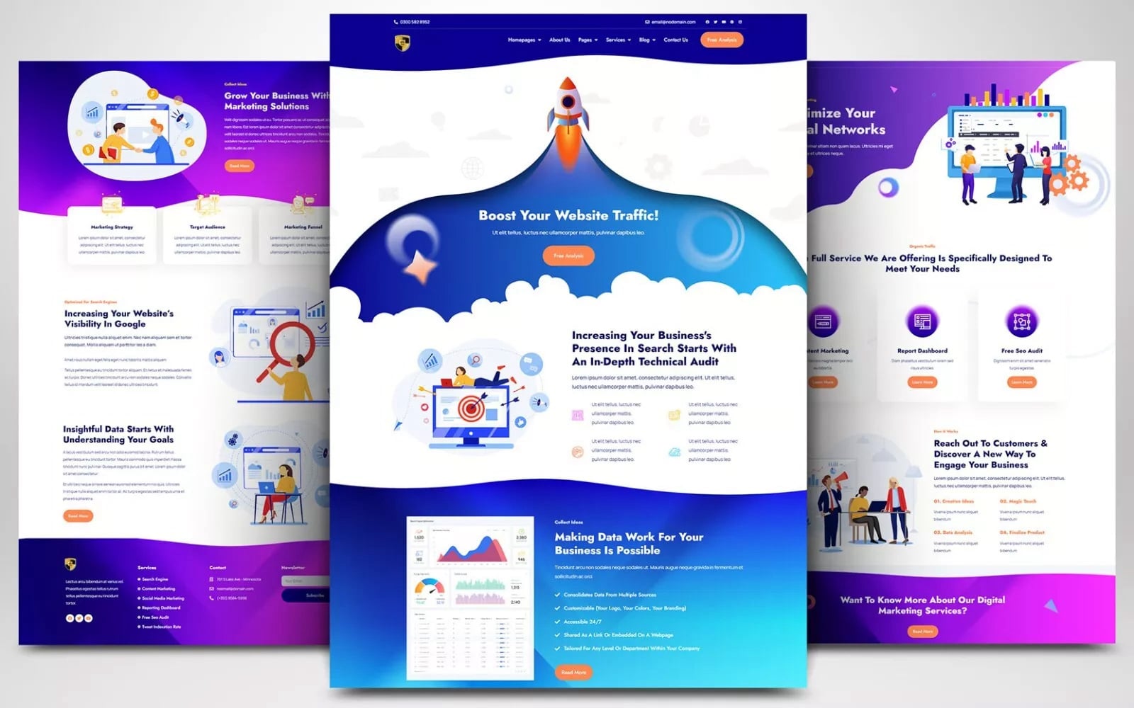 SEO, Marketing, Advertising, Web Hosting Agency Website Layout #1