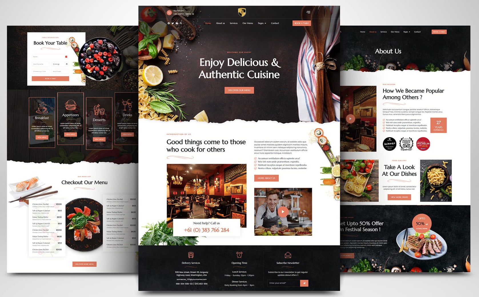 Restaurant, Café, Food & Drink Website Layout #2